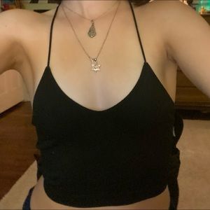 Black spaghetti string tank top